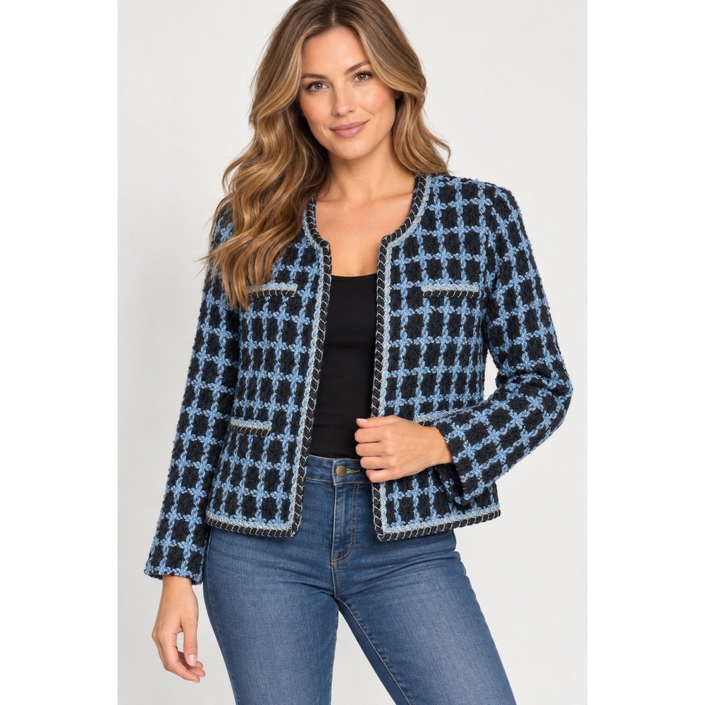 Nanette Lepore Luxury Blue Open Front Medium Blazer NWT Career Preppy Chic